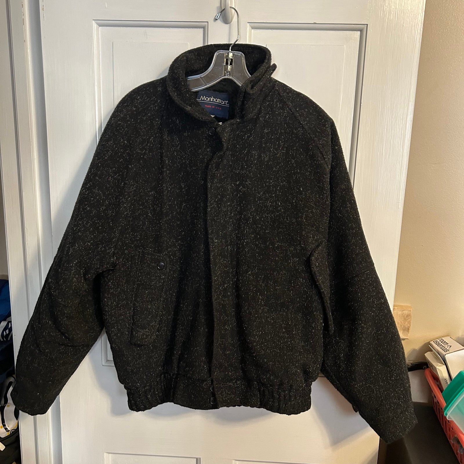 VINTAGE Manhattan Made in USA Wool Bomber Pea Jacket Coat Mens Size Large