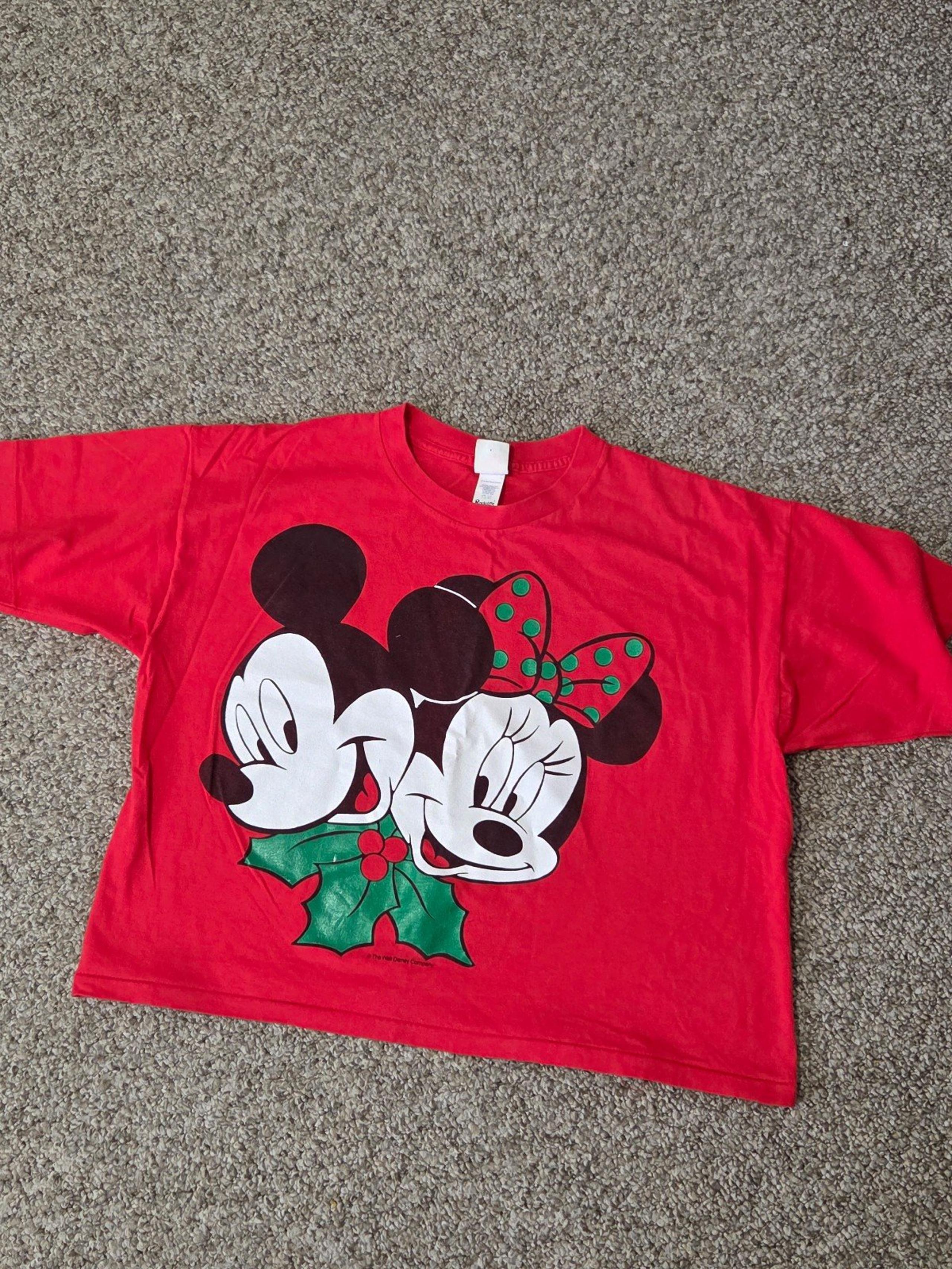 Vtg Mickey Mouse Minnie Holiday Tshirt Crop Boxy Single Stitch
