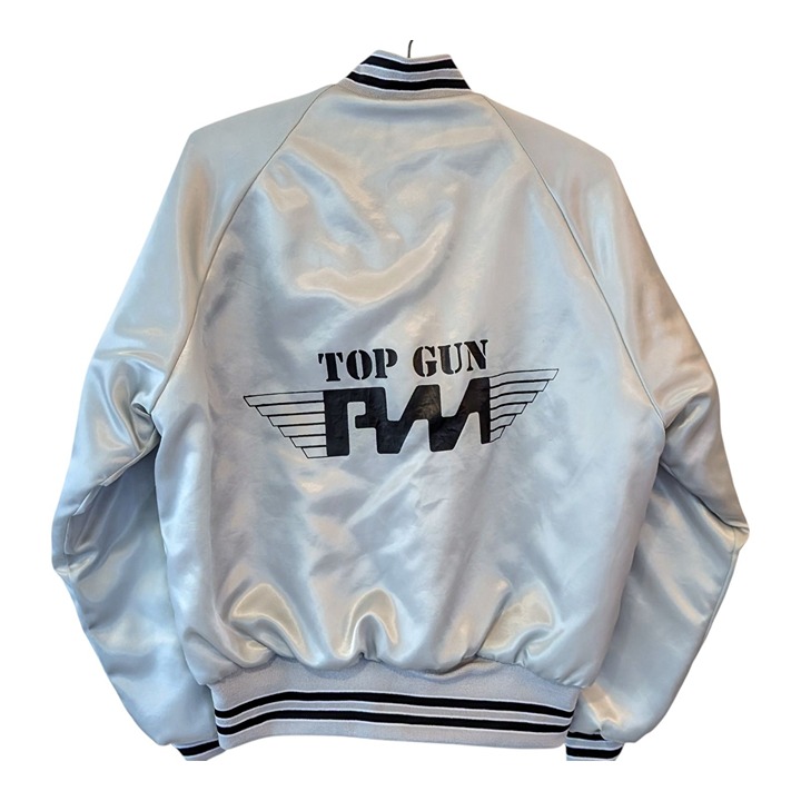 Vintage 80s Pla-Jac Dunbrooke Satin Bomber Jacket Top Gun Silver Marilyn Medium