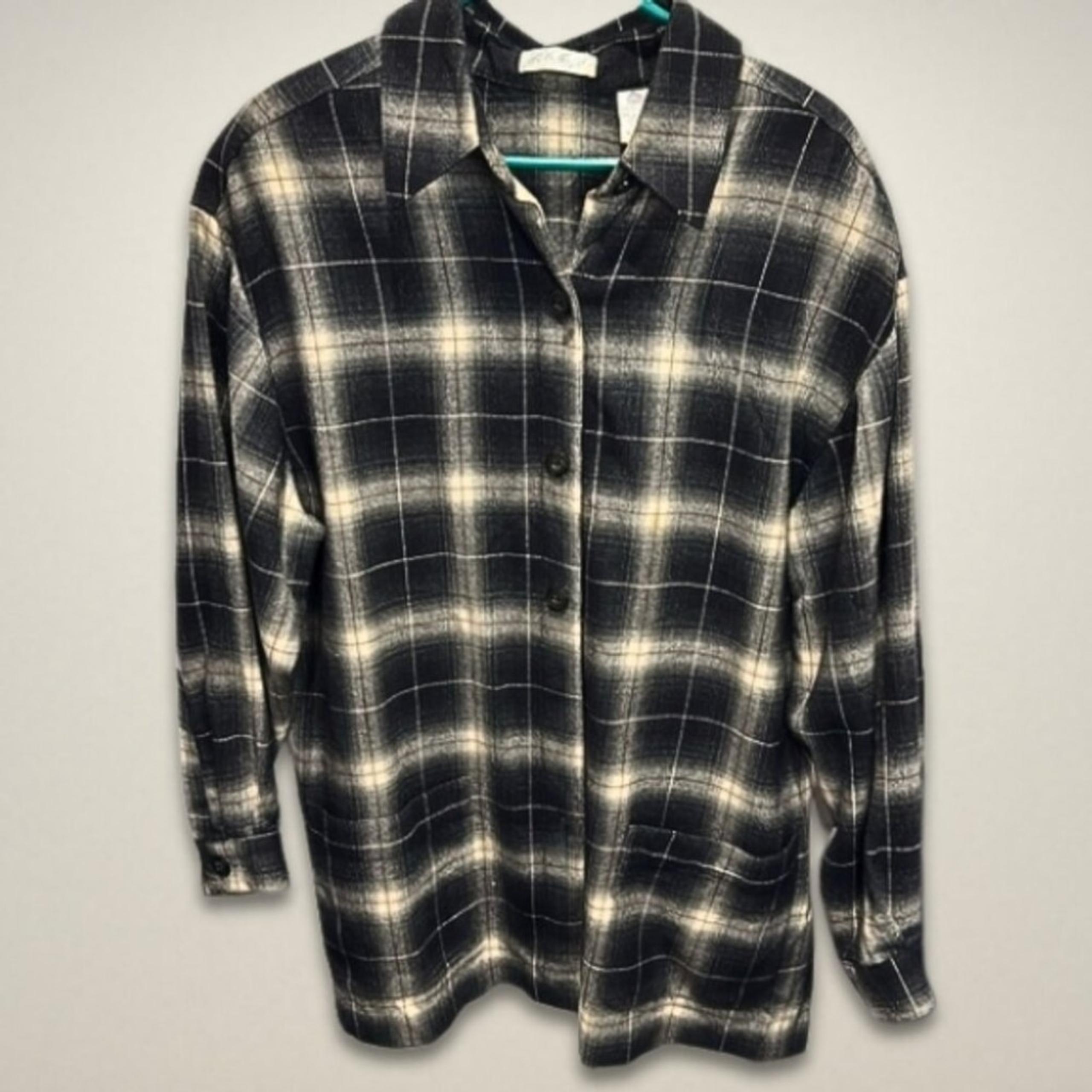Lord & Taylor Button-Up Shacket Functional Front Pockets Plaid Black/Brown W 12