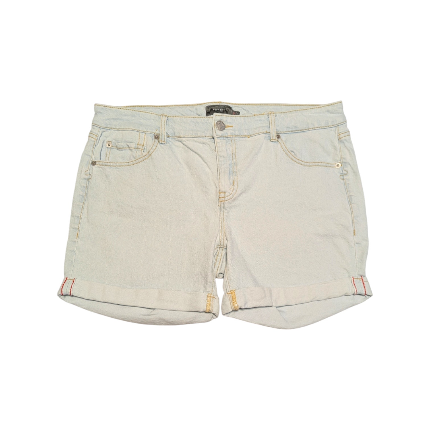 Torrid 5 Inch Boyfriend Vintage Stretch High Rise Shorts Denim Light Wash Blue