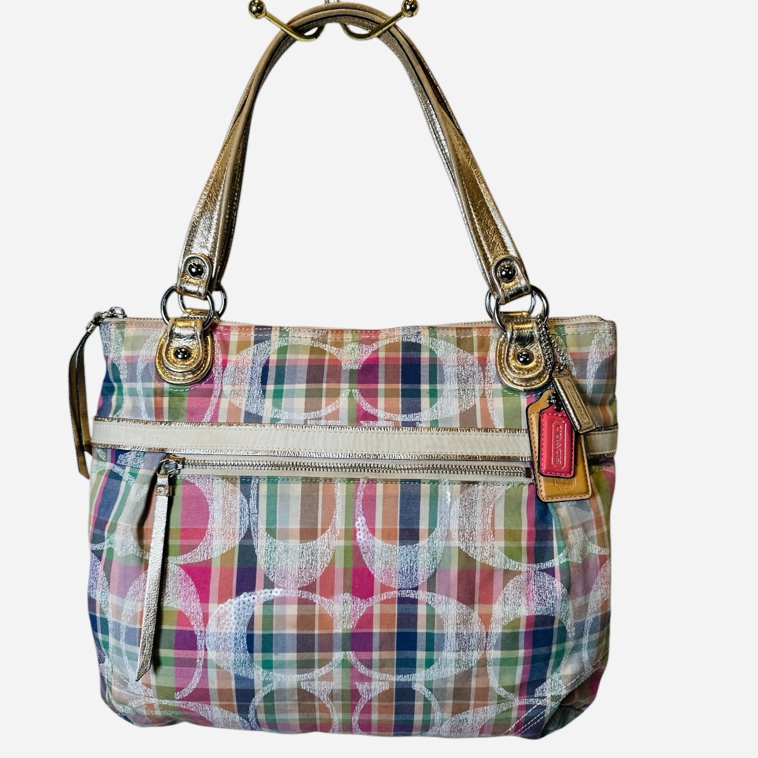 COACH POPPY MADRAS SIGNATURE SEQUIN PLAID GLAM TOTE (EUC) M1194-19611