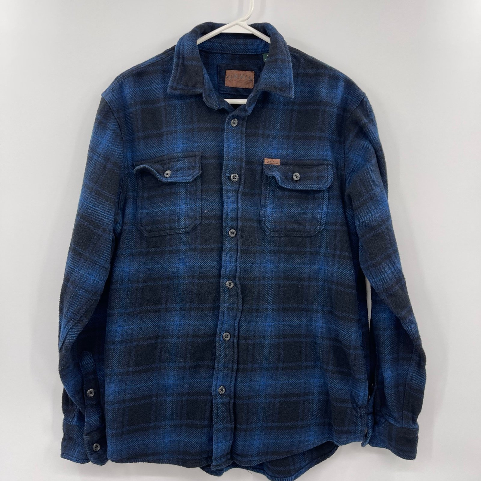 Orvis Men Heavy Flannel Shirt shacket BLUE/BLACK medium