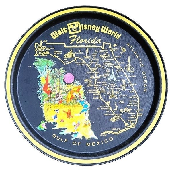 ️NWT Vintage Walt Disney World Florida Map Decorative Platter Tray Collectible
