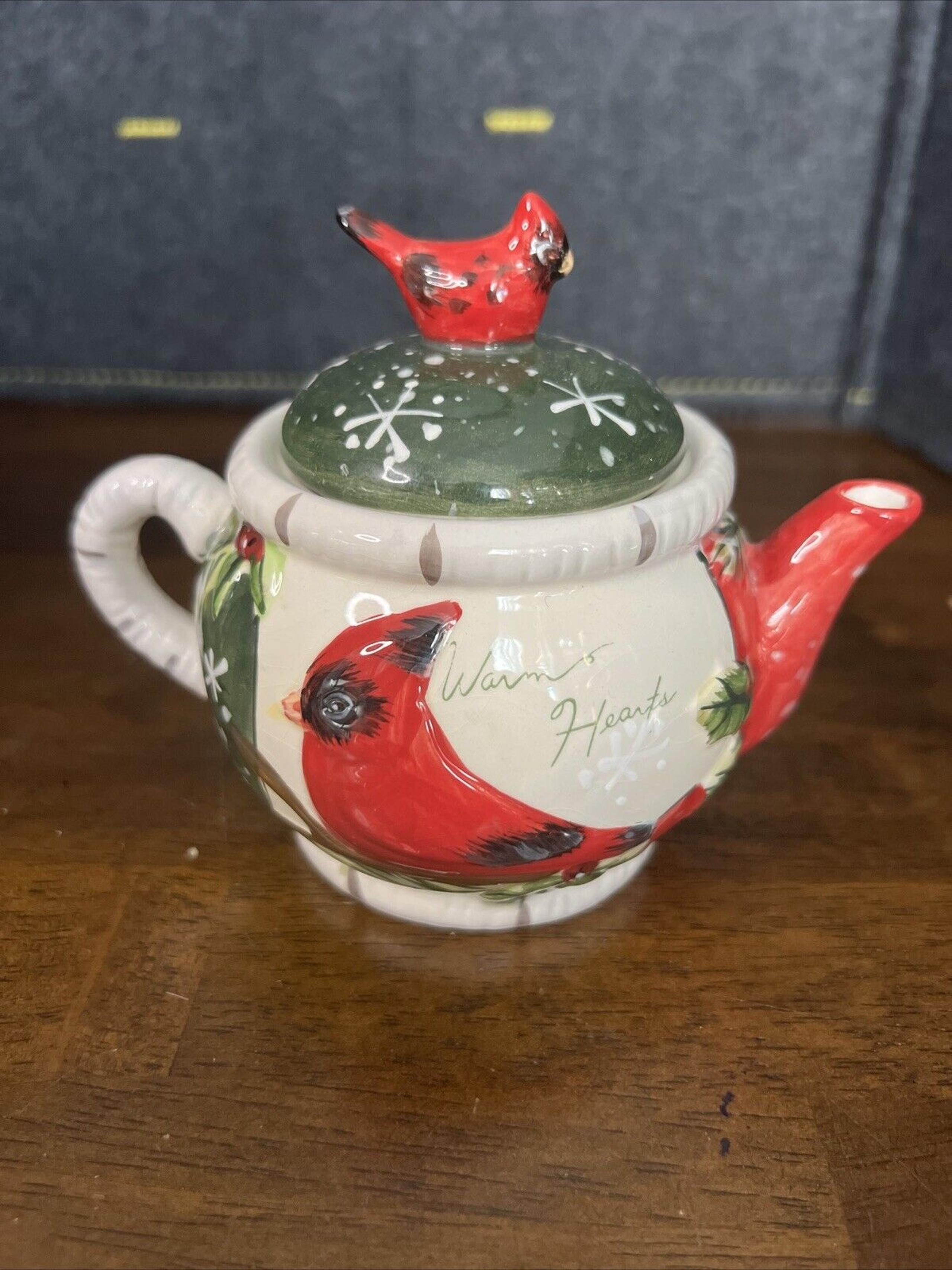 Yankee Candle RED Cardinal Bird Teapot Warm Hearts TeaLight Votive Candle Holder