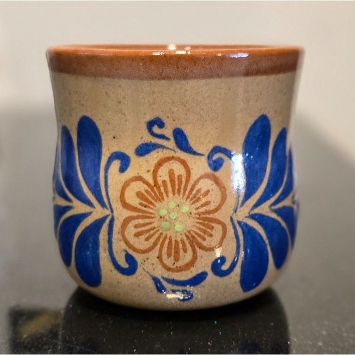 VTG El Palomar Mexico stoneware Mexican Pottery mug Blue orange Mexican floral