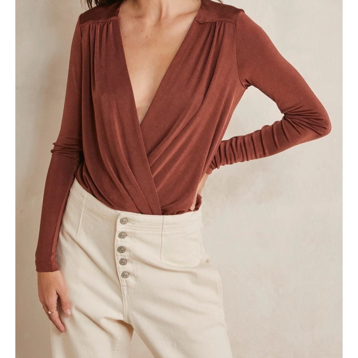 NWT Free People Intimately Turnt Bodysuit Ginger Spice Plunge V-Neck Size XS