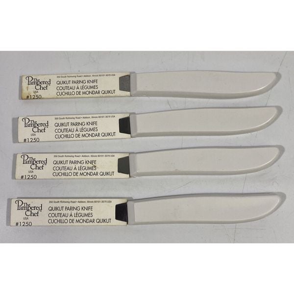 SET of (4) Pampered Chef Quikut Paring Knife #1250 White 2.5 Blade w/ Sleeve
