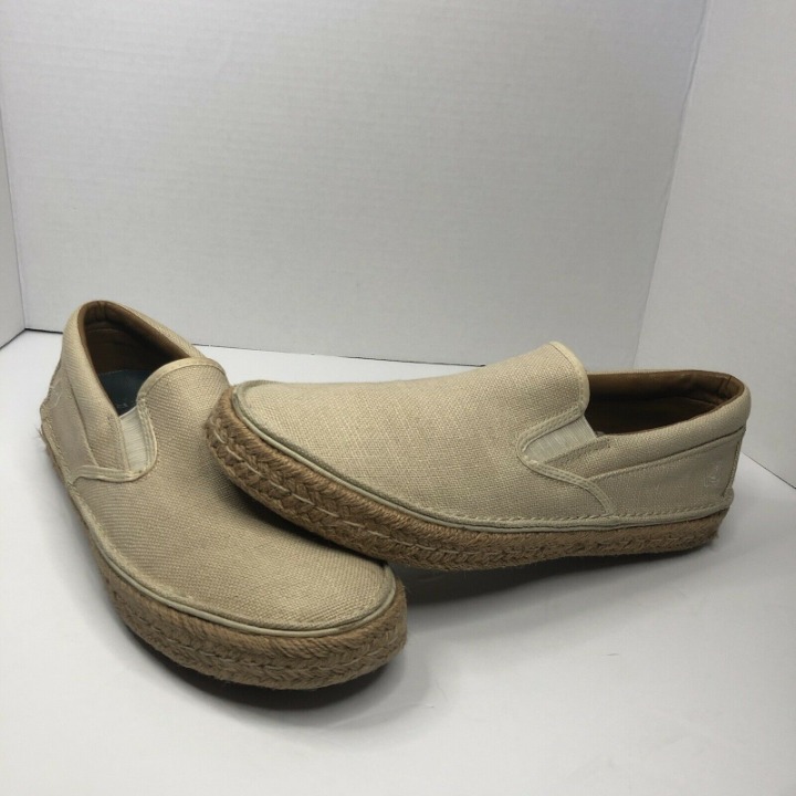 Sperry Tan Beige Wicker Contemporary Slip On Shoes Mens 9.5 CLEAN