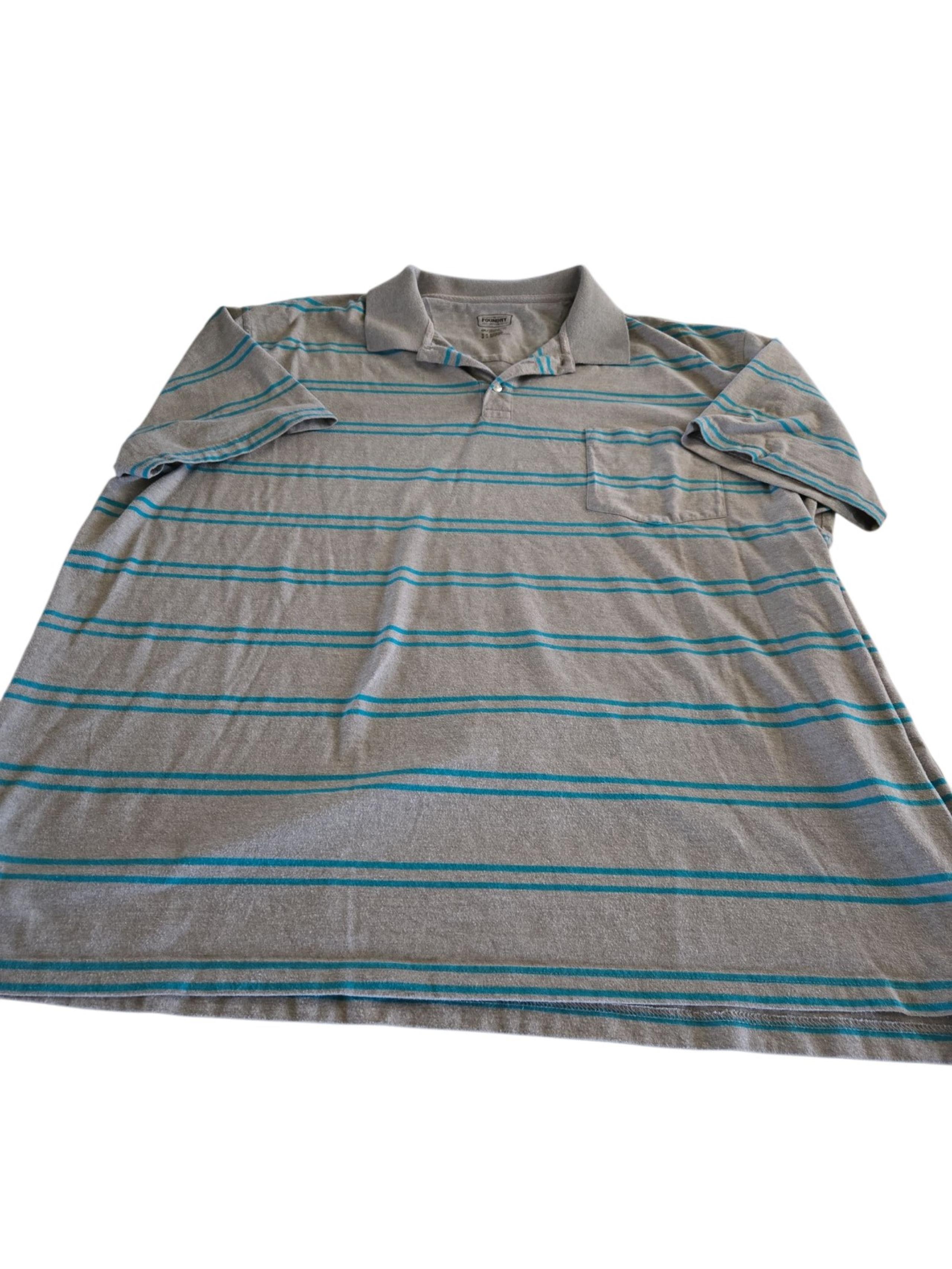 Foundry grey blue stripes polo shirt men's 4LXT extra large tall