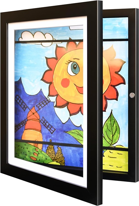 9x12 Kids Art Frame, Magnetic Front Opening Changeable Wood Frame