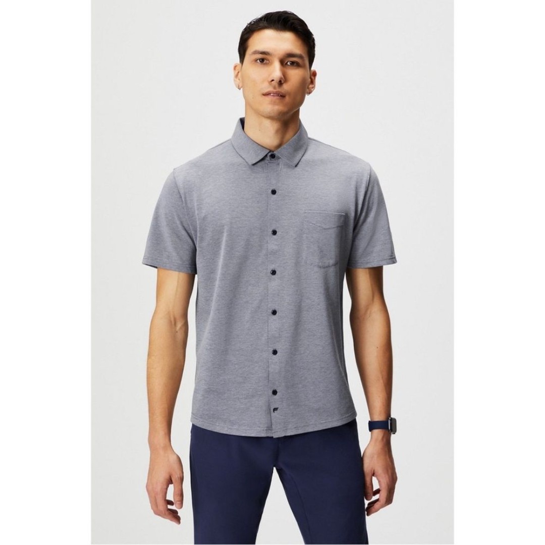 Fabletics The Dash Men’s Short Sleeve Button Up in Deep Navy Heather Large