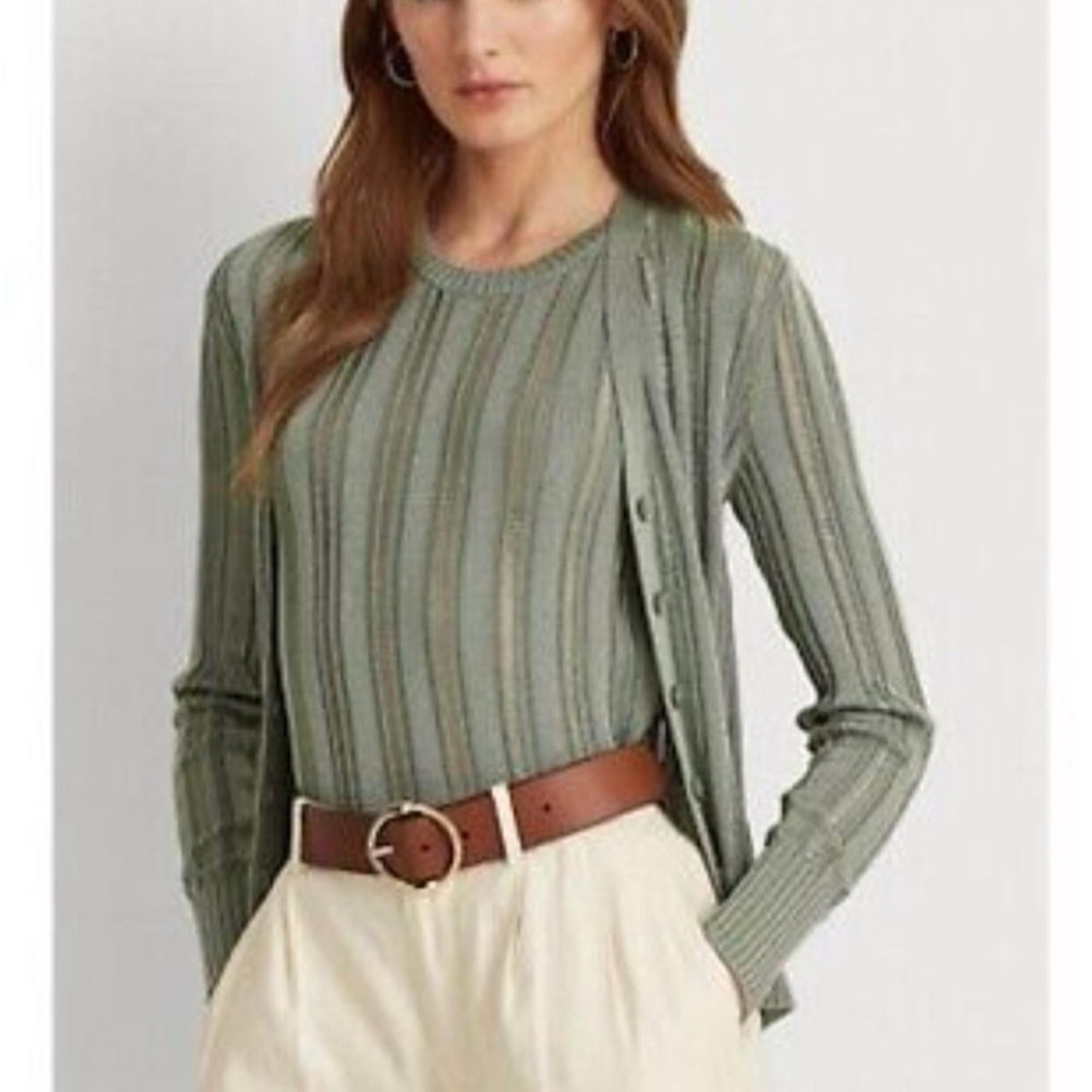 Ralph Lauren Women’s Cardigan Pointelle Knit Slim V-neck Shimmer Sweater XXL