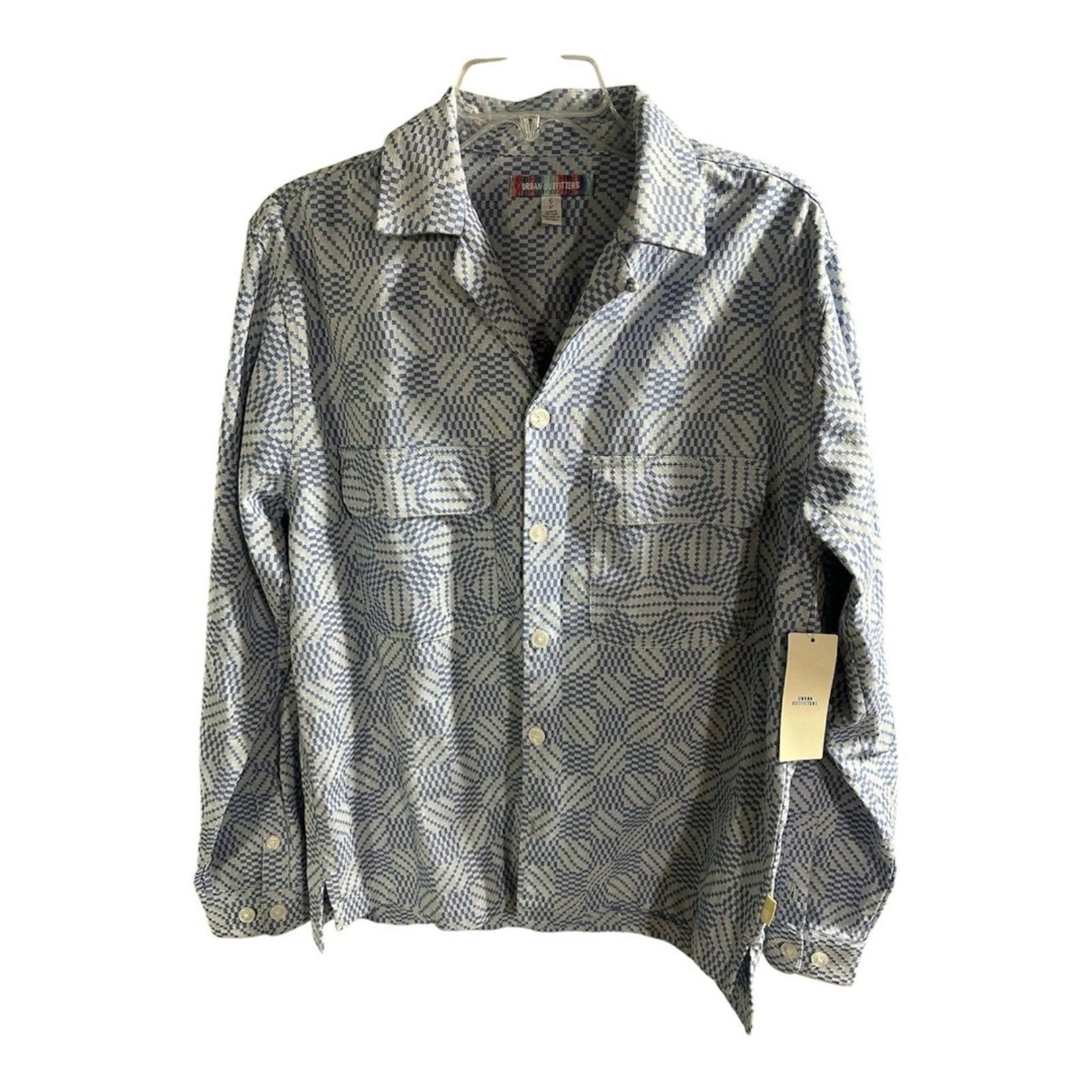 NWT Urban Outfitters Mens S Blue Geometric Twill Button Down Over Shirt Jacket