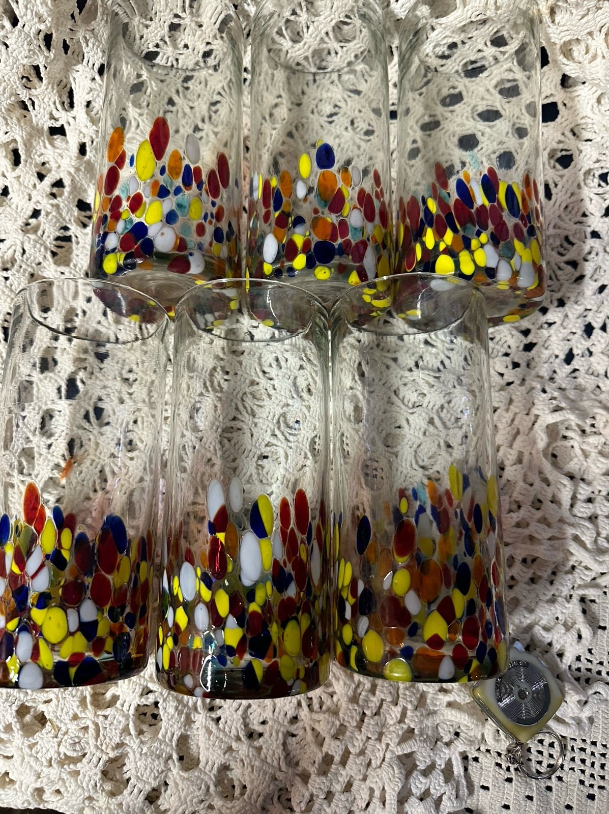 Hand Blown Confetti Multi Color Set of 6 Drinking Glasses Made in Mexico