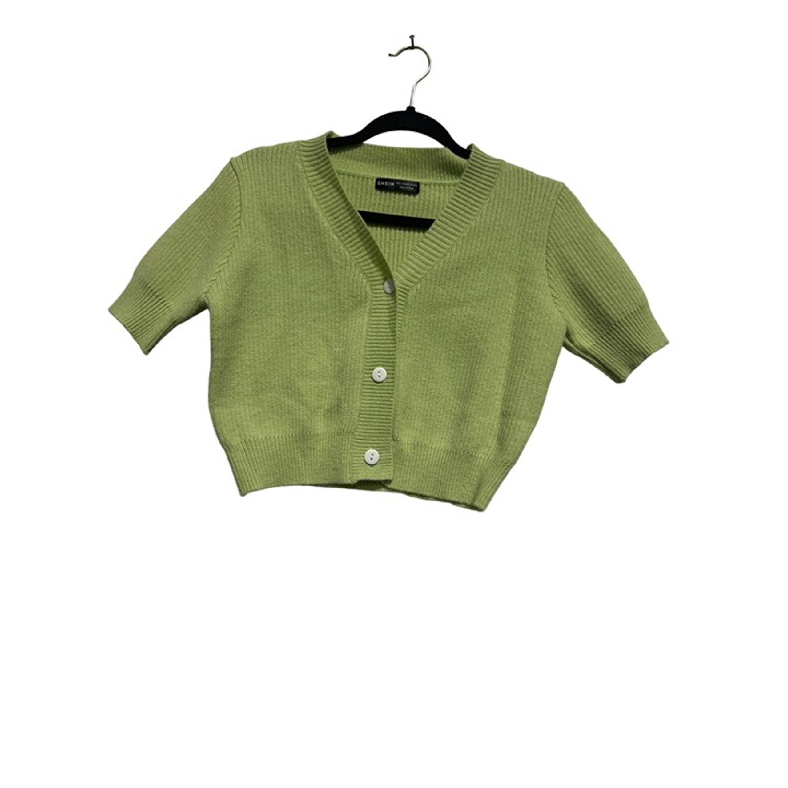 Shein Womens Ribbed Knit Button-Up Cropped Cardigan Sweater US Size (8/10) Green