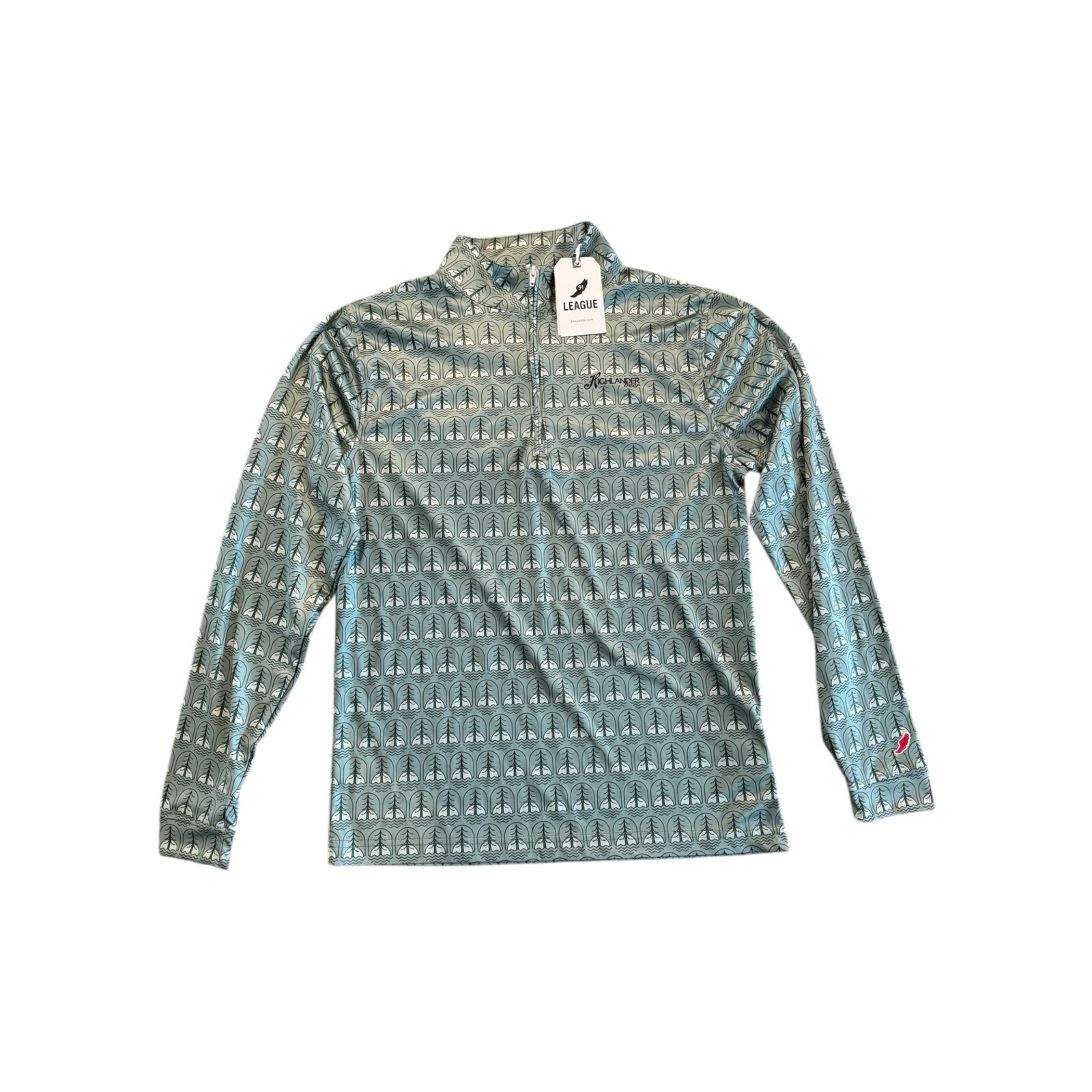 League 91 Highlander Beer Quarter Zip Pullover Shirt Men’s M Green Tree Print
