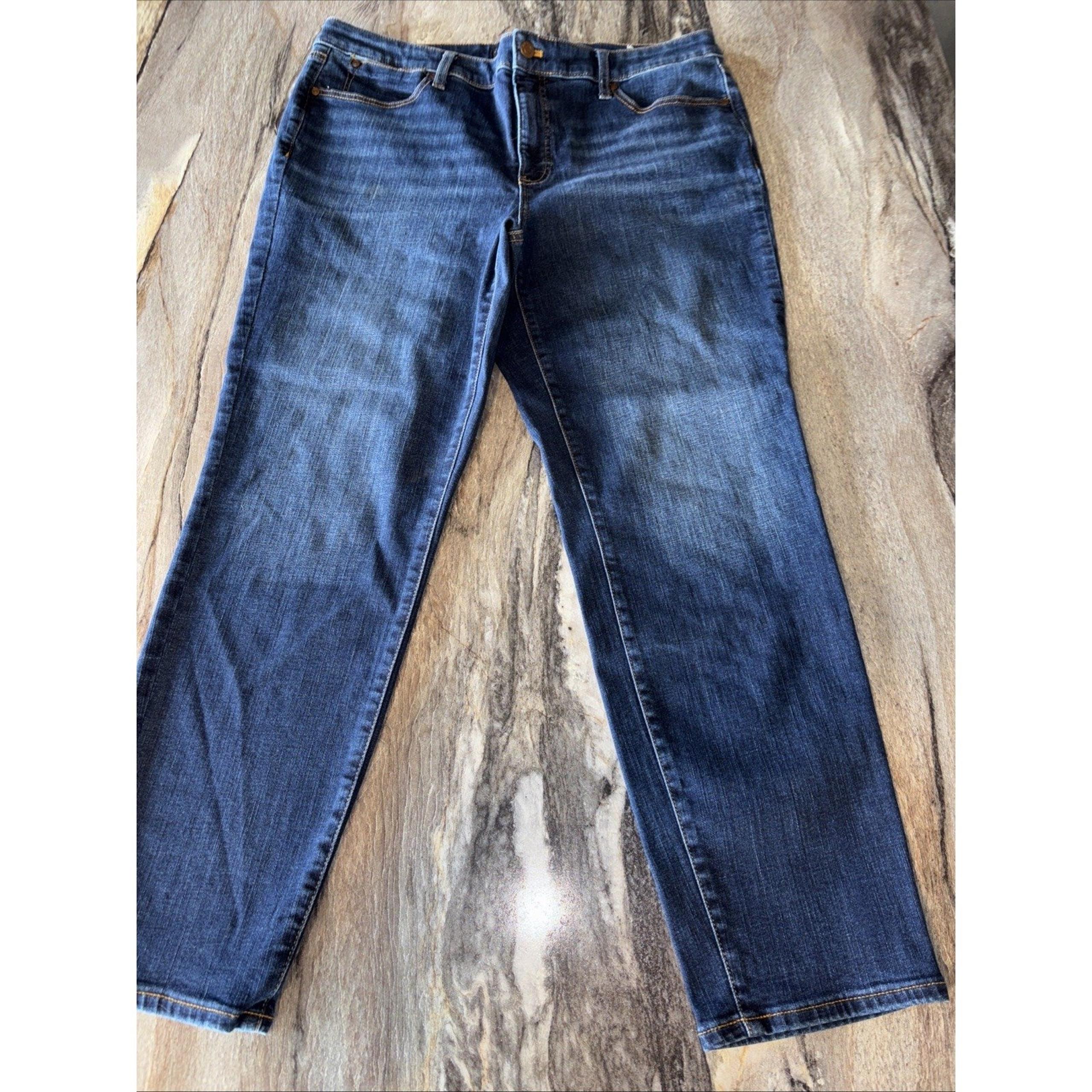 Talbots Womens Jeans sz 14 Blue Denim Mid Rise Slim Ankle Dark Wash