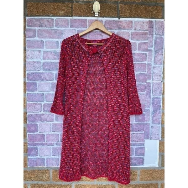 Save the queen multicolored crochet open cardigan XS