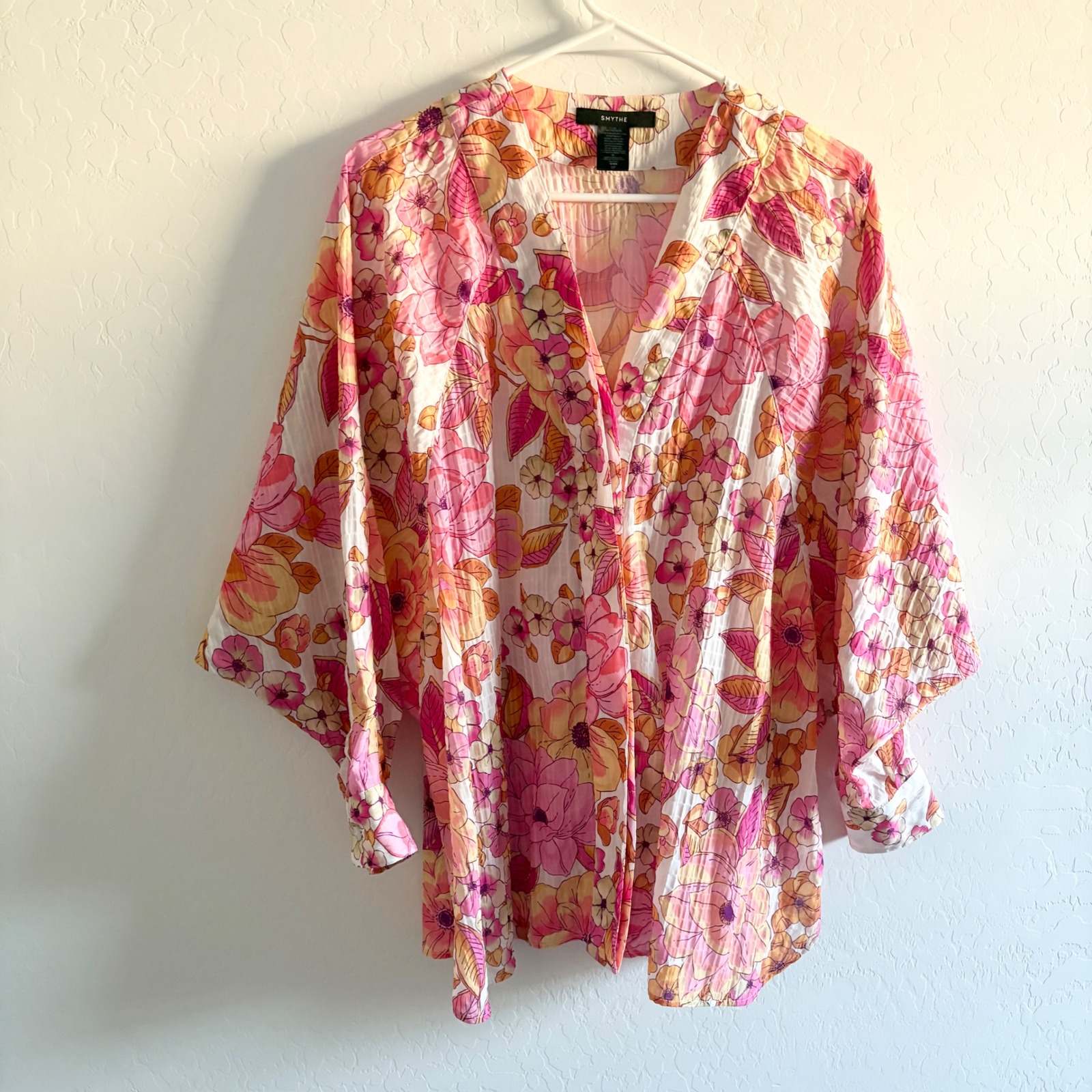 Smythe Floral Print Kimono Open Front Lightweight Cover Up S/P