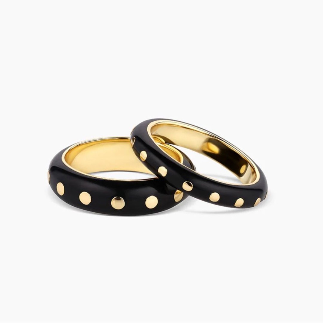 Gorjana New Size 9 Asher Rings Black Color Enamel and 18K Gold Plated Brass