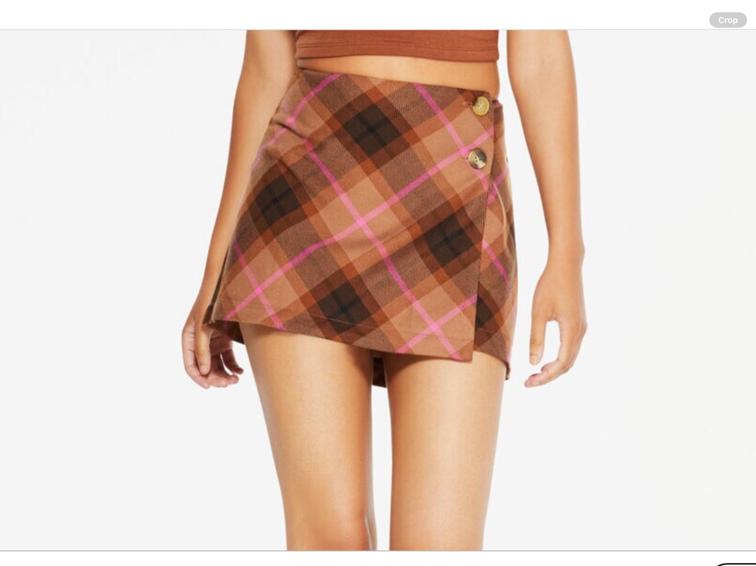 Aeropostale Brown Multi Preppy Plaid Mid-Rise Lined Wrap Mini Skirt Size XS - Aéropostale