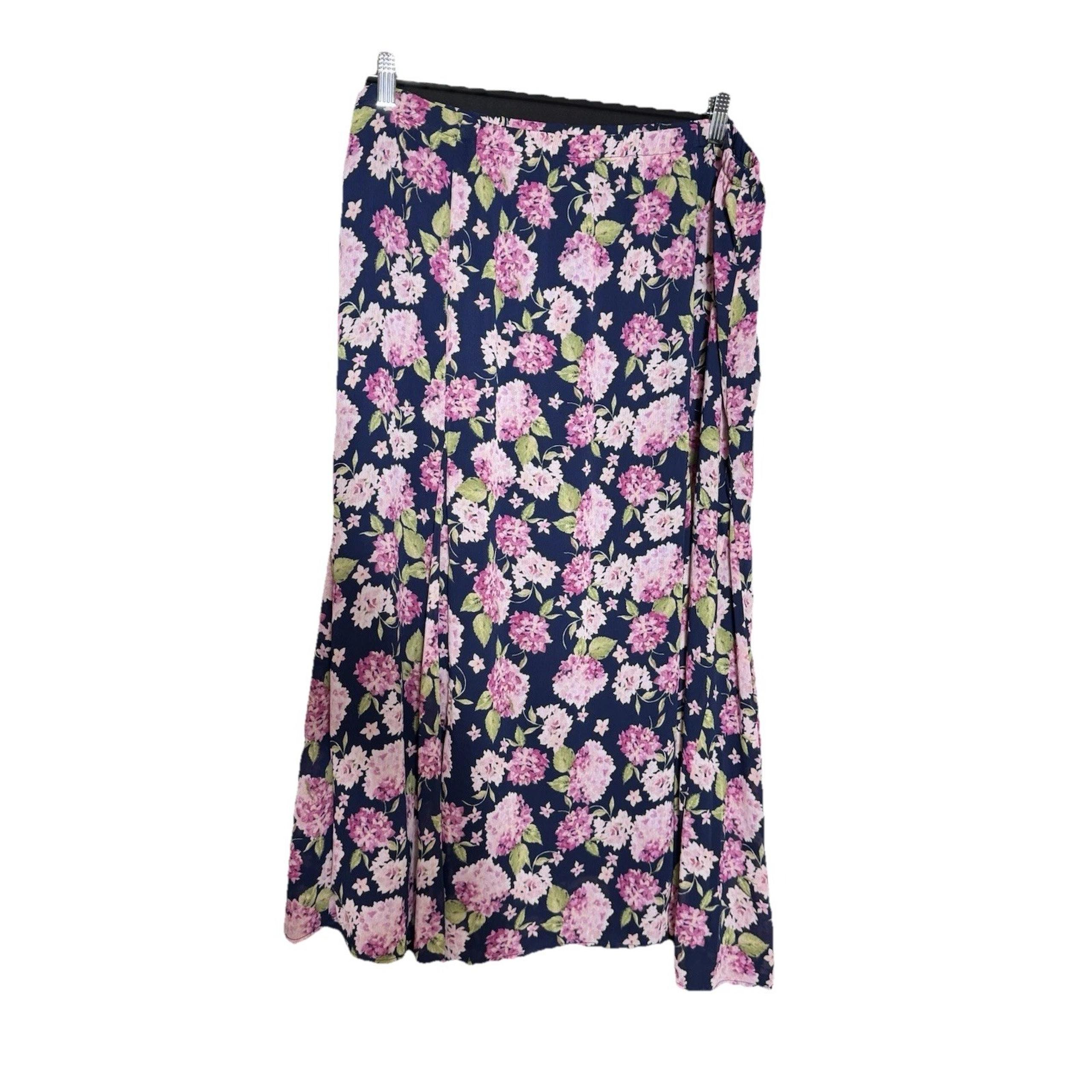 Fairy Appleseed's Navy Blue Floral Midi Skirt cottage boho garden party XL