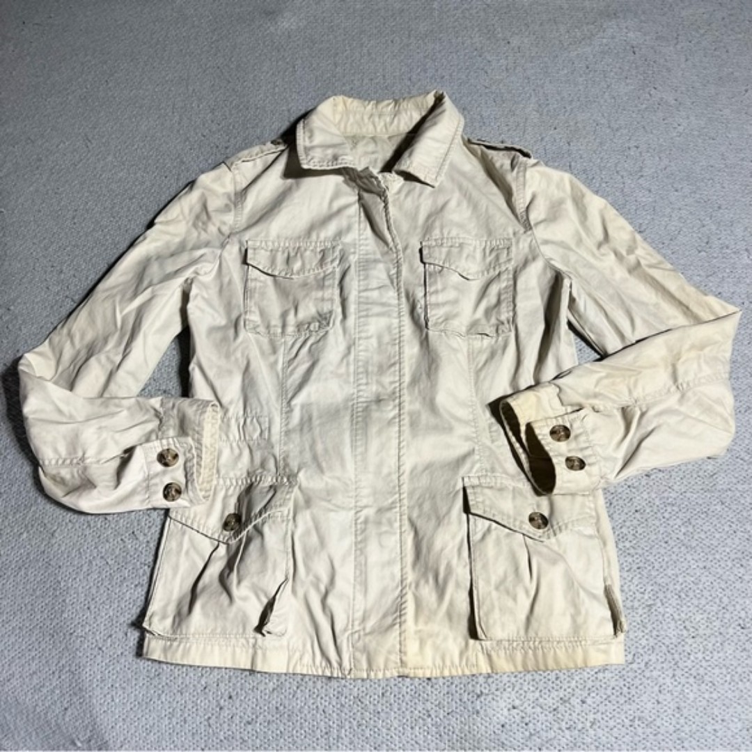 Banana Republic Cream Utility Military 100% Cotton Jacket Size Small EUC