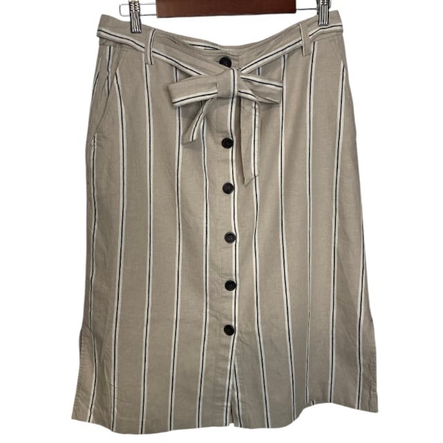 Banana Republic Midi Skirt Size 12 Striped button front pockets belted & lined