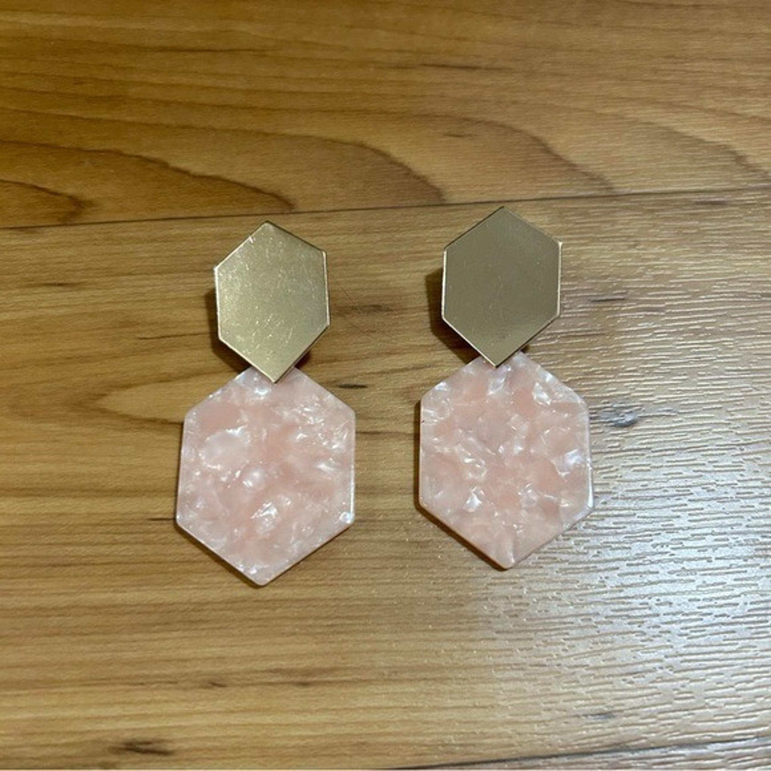 Gold and Light Pink Acrylic Earrings