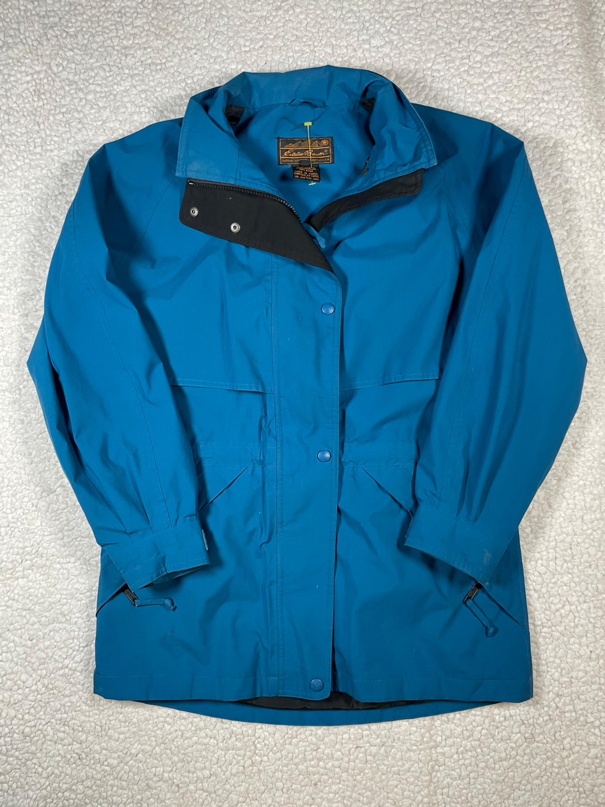 Vintage Eddie Bauer Men's Hooded Windbreaker Rain Jacket Teal/Blue Small