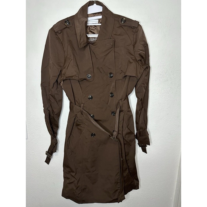 New York & Company Brown Belted Long Trench Coat Jacket Size Large