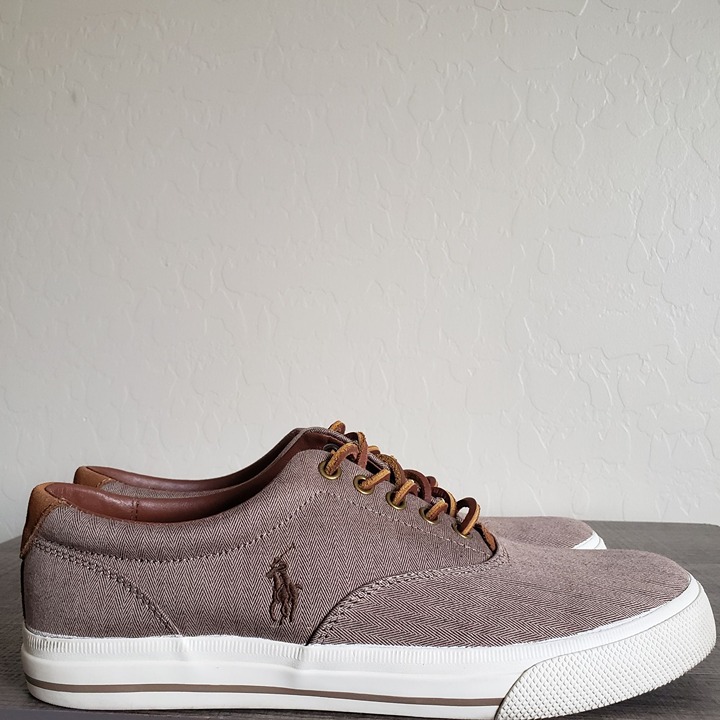 Polo Ralph Lauren Vaughn Chambray Herringbone Sneaker Shoe Dark Khaki Men's 10.5