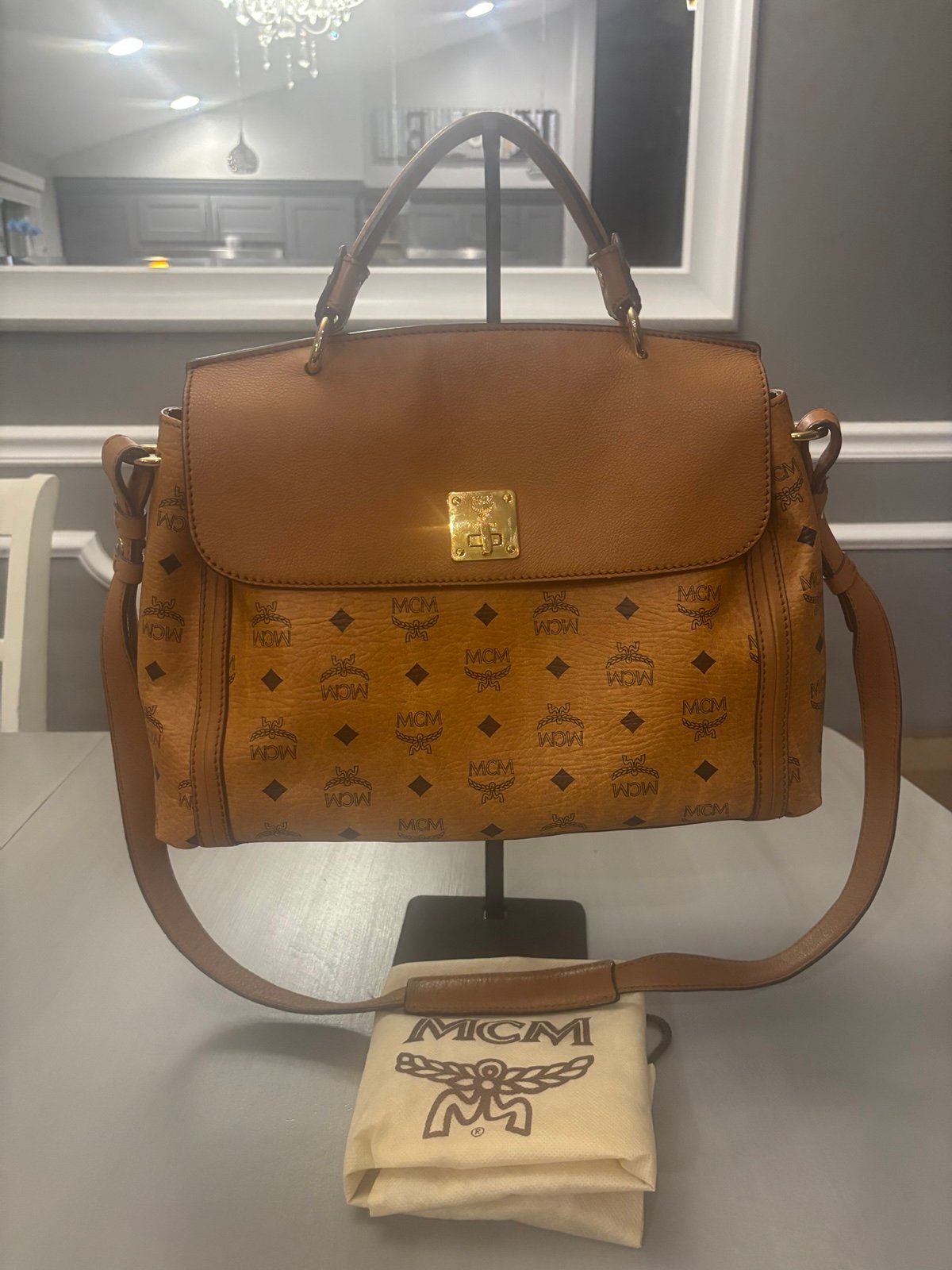 MCM Cognac Visetos Satchel Crossbody Bag
