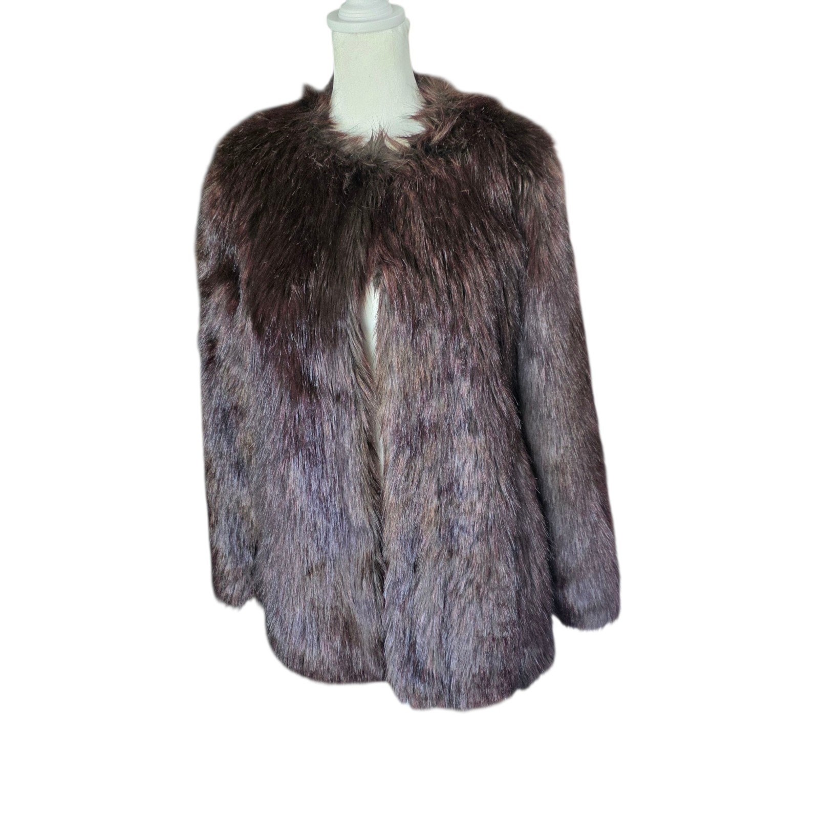H&M Faux Fur Coat Jacket Brown Size 4 Mob Wife Aesthetic Glamorous Plush...