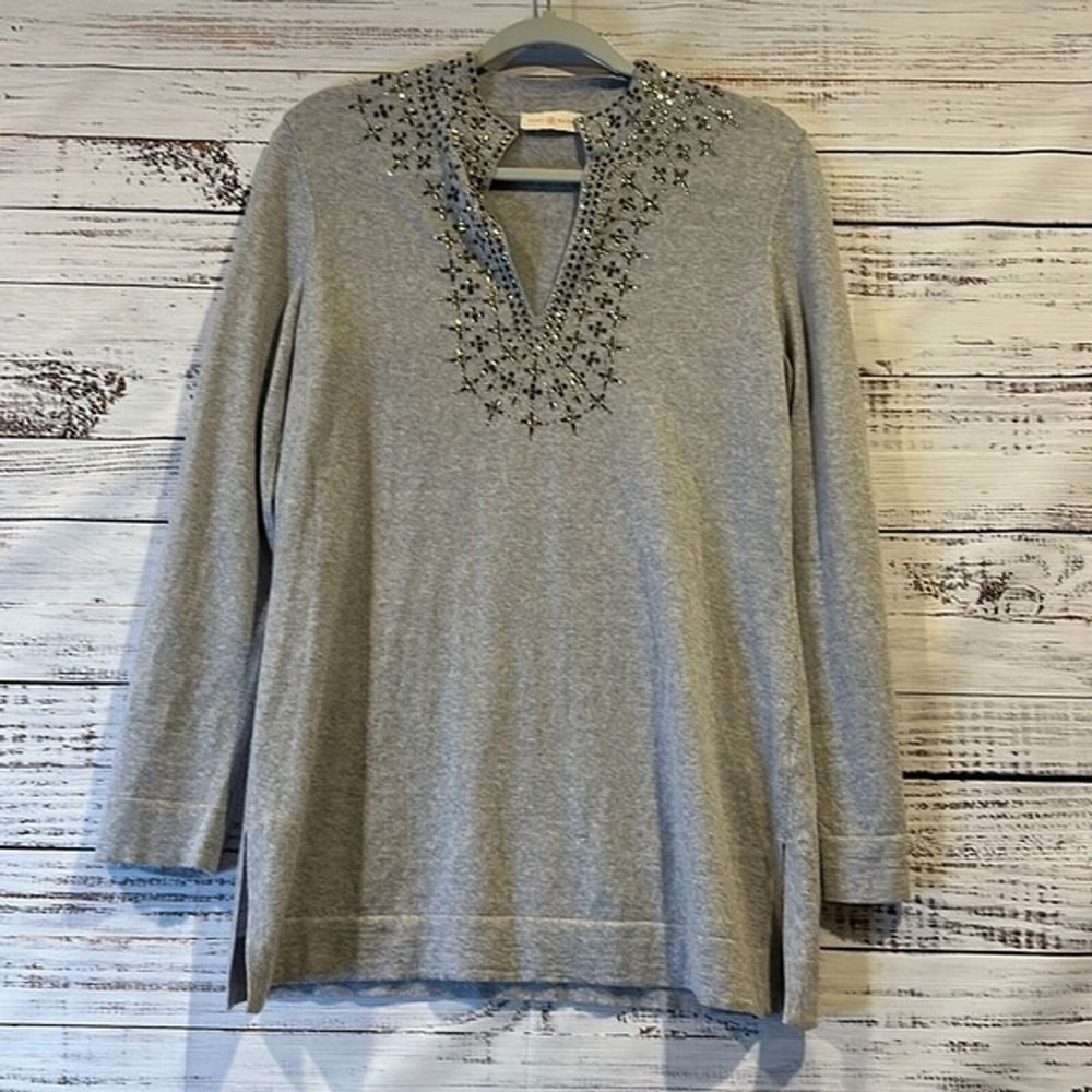 Tory Burch Sweater Beaded Mandarin Collar Size M