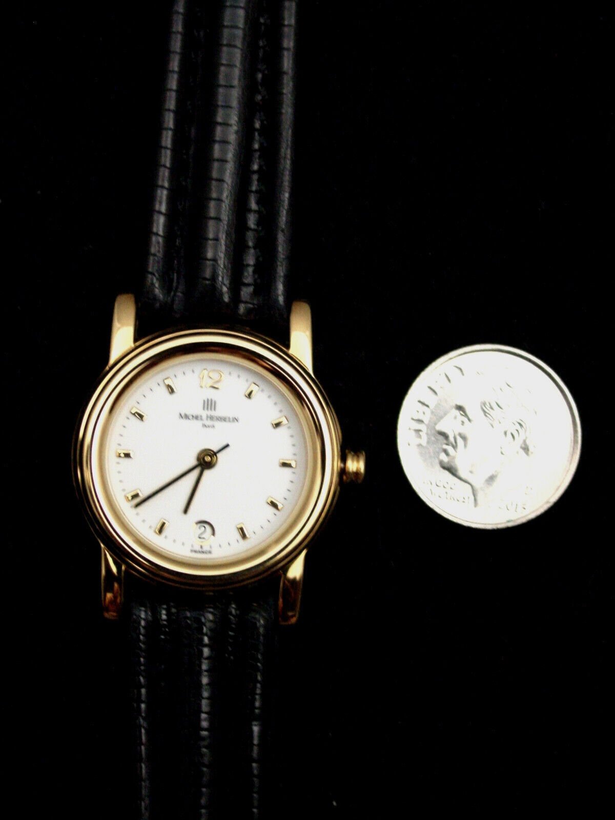 Wristwatch, Lady's, Michel Herbelin Gold Leather ETA Swiss 7 Jewel French