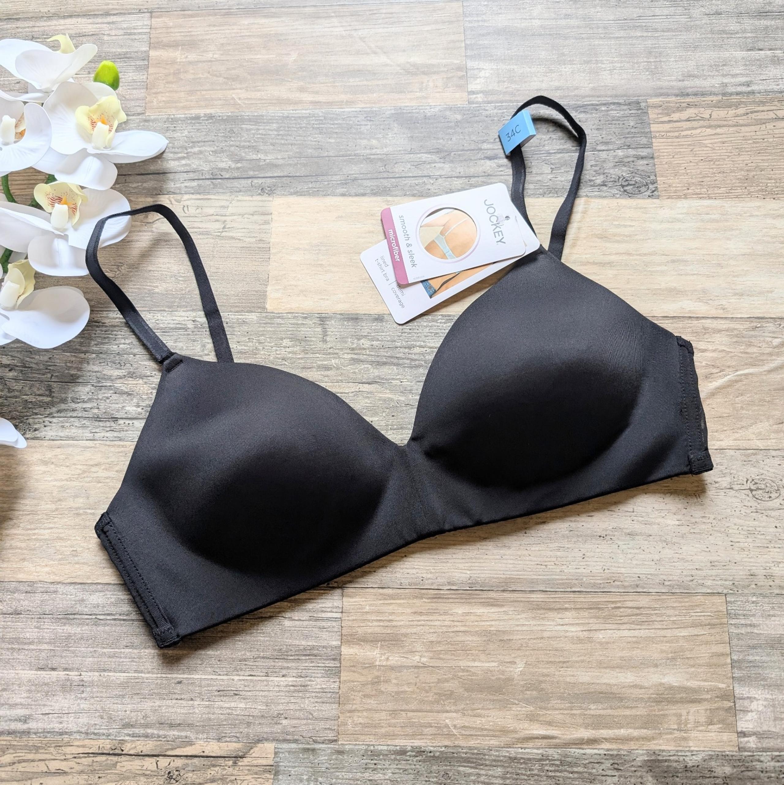 Jockey black lightly lined wirefree smooth and sleek microfiber demi bra 34C NWT