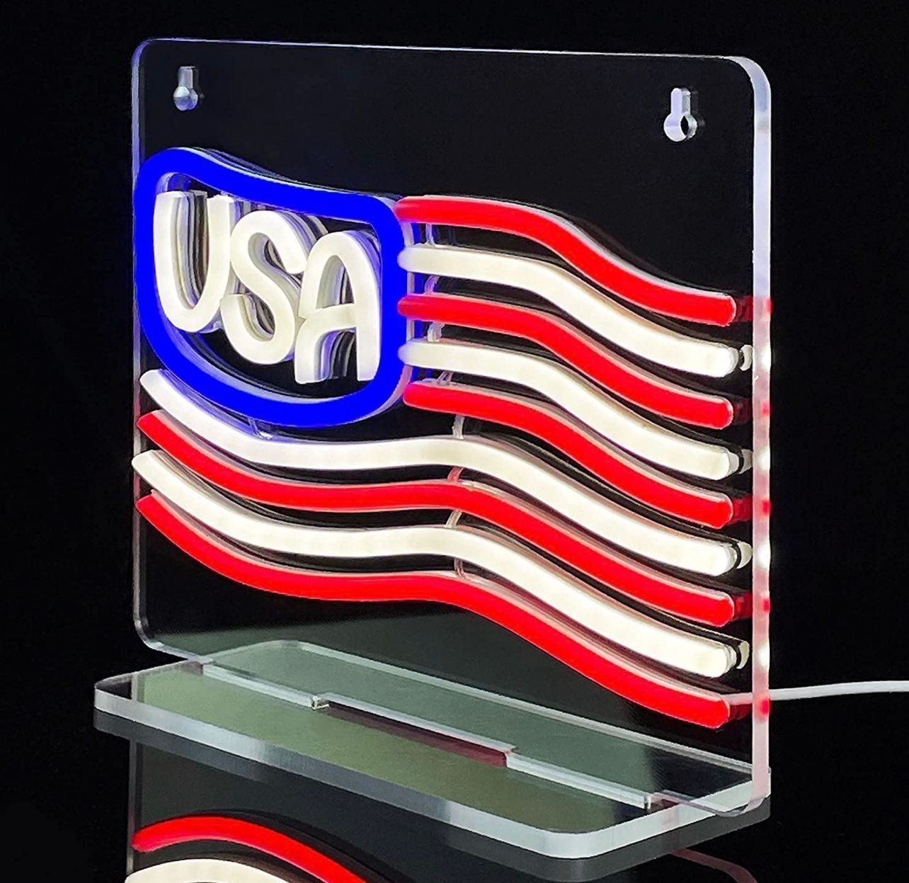 Bright Patriotic Red, White & Blue American Flag LED Light Sign Hanging Decorati