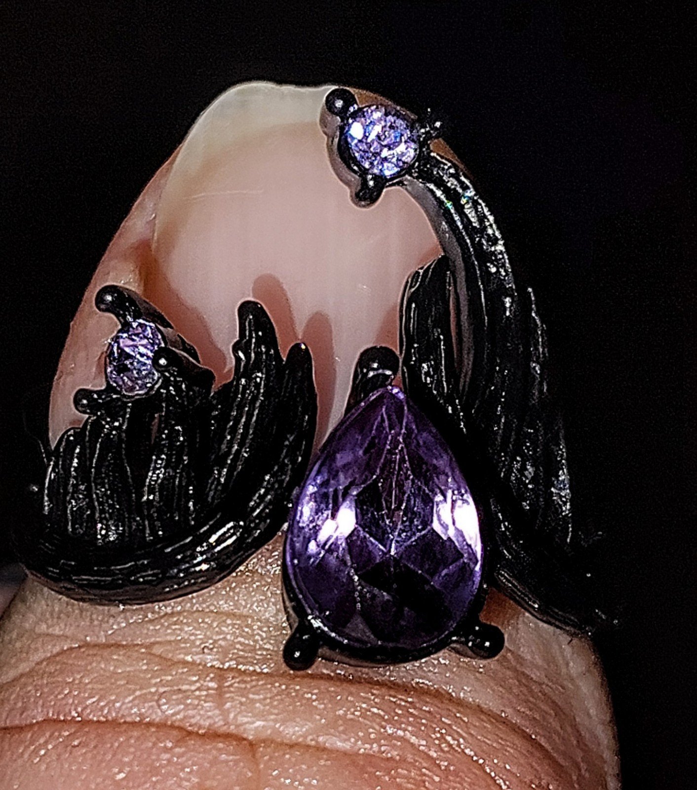 Silver Angel's Wing Amethyst Ring