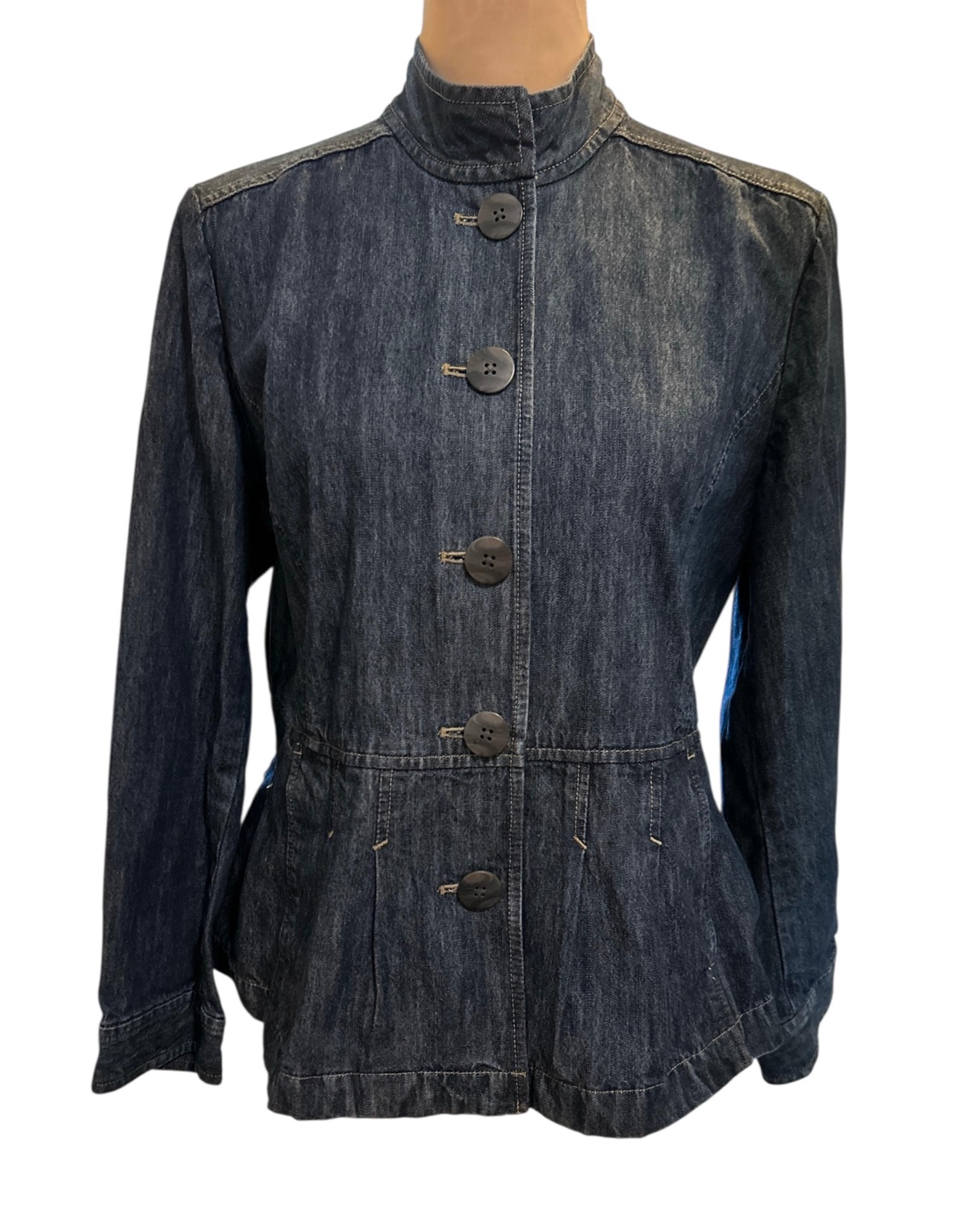 J.Jill Peplum Pleated Women’s Petite Denim Jacket Button Front Pockets Size 12P.