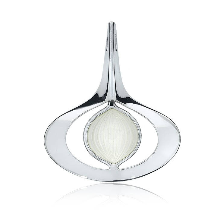 Aksel Holmsen Mid Century Guilloche White Enamel Sterling Pendant SP-3275