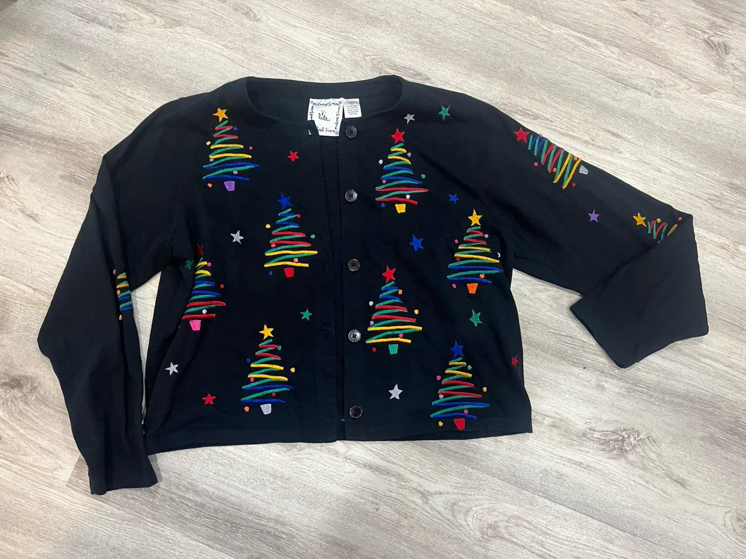 VTG 90s Michael Simon Lite Christmas Tree Cardigan