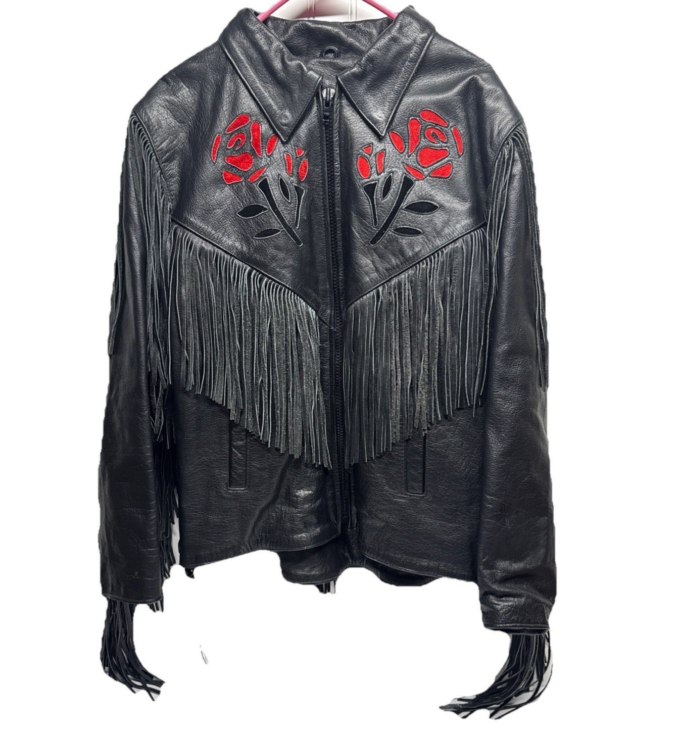 Women’s Vintage •Leather Gallery• Rose Tassle Motorcycle Jacket Size Mediu