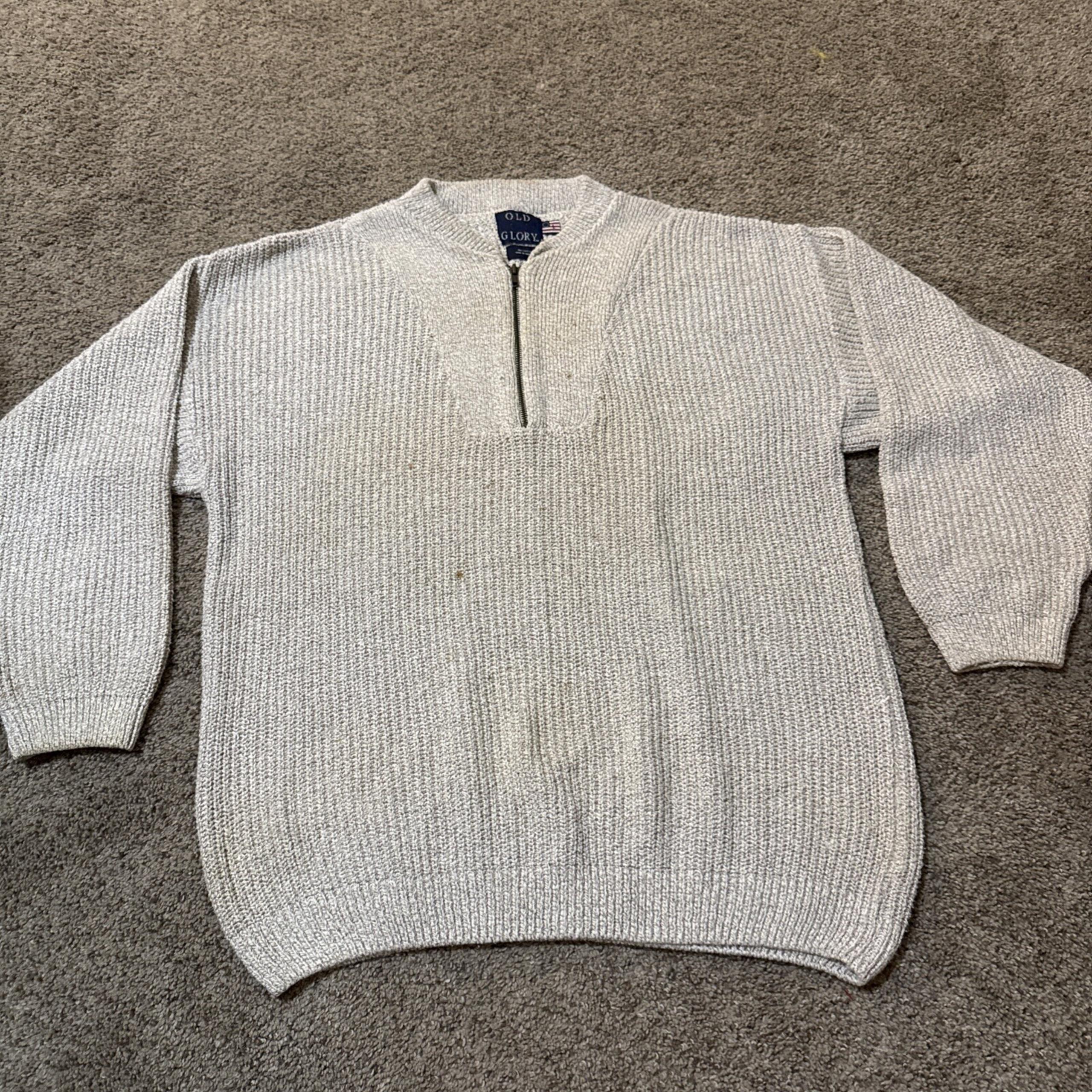 Vintage Old Glory Mens Quarter Zip Pullover L Sweater 100% Cotton Chunky Knit