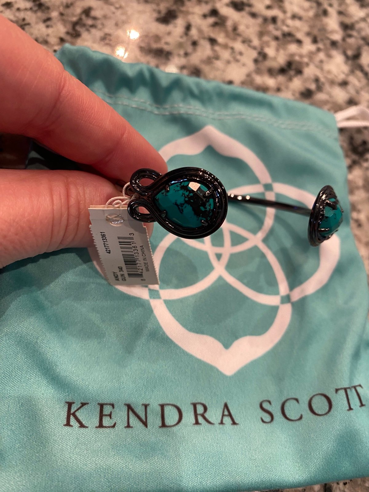 Kendra Scott gunmetal variegated teal Andy new with tags NWT