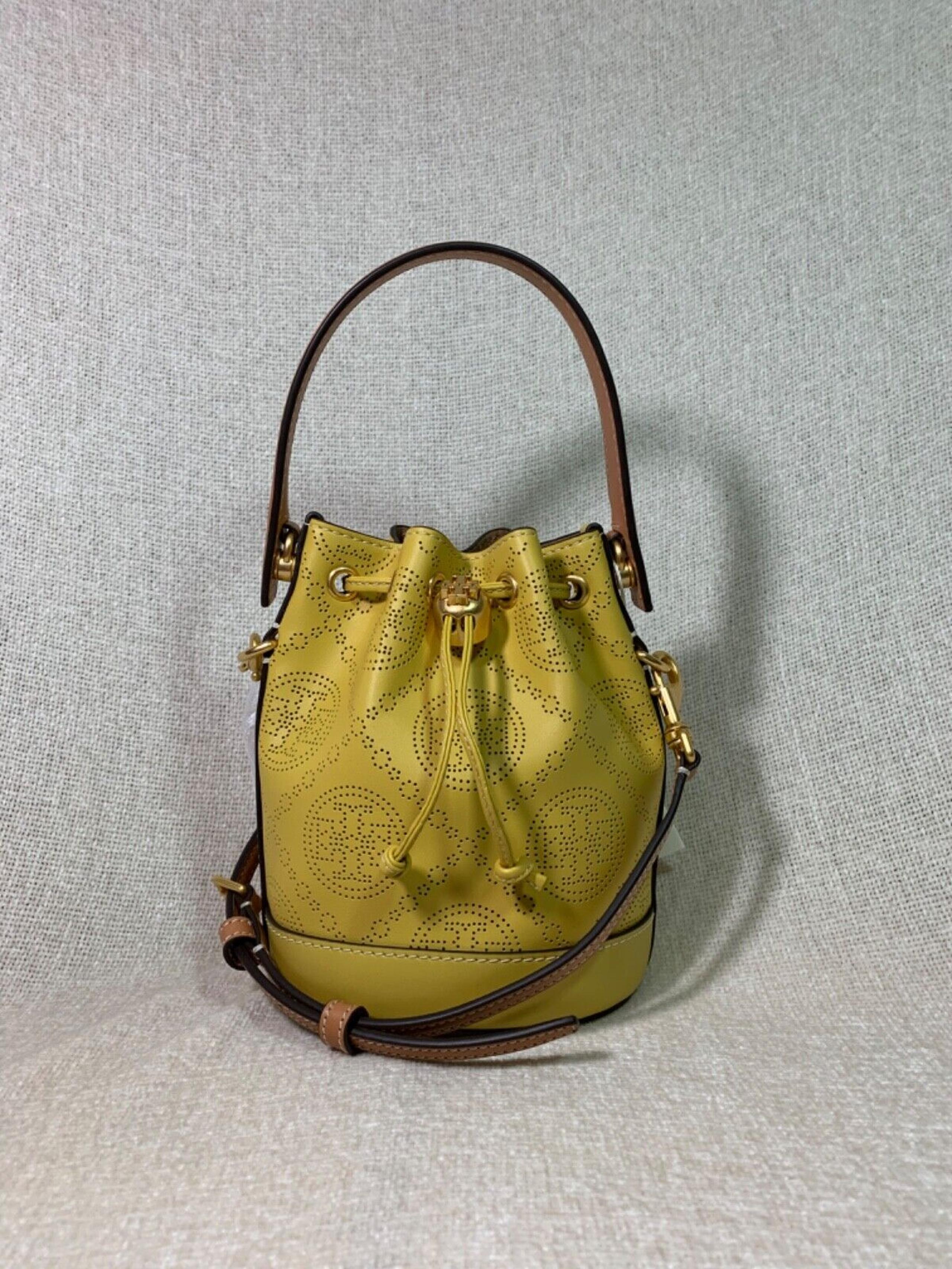 NEW Tory Burch Golden Sunset T Monogram Perforated MINI Bucket Bag $448