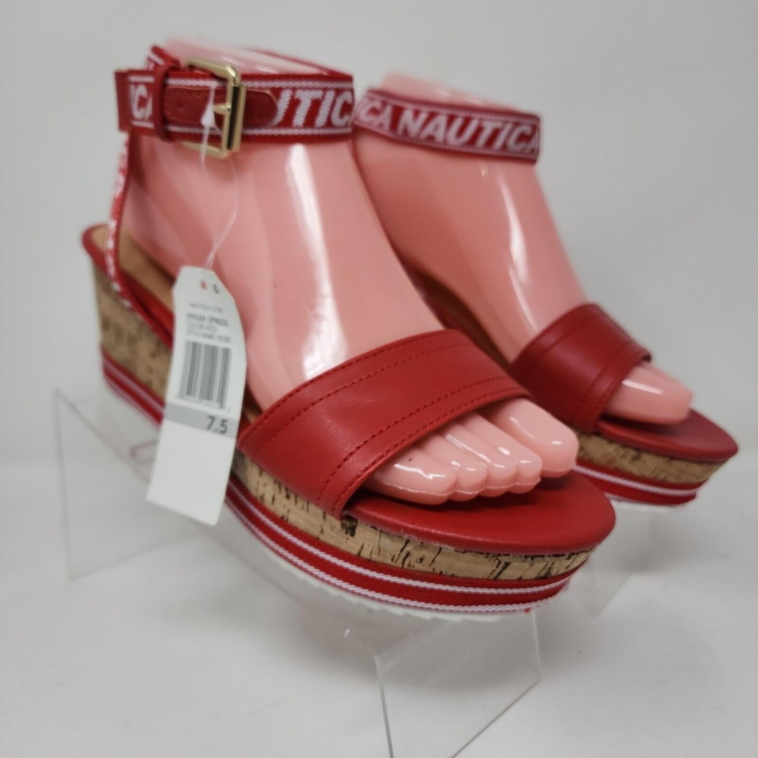 Nautica Wedge Espadrille Womens 7.5 Red Nobi Slingback Strap Sandals Shoes
