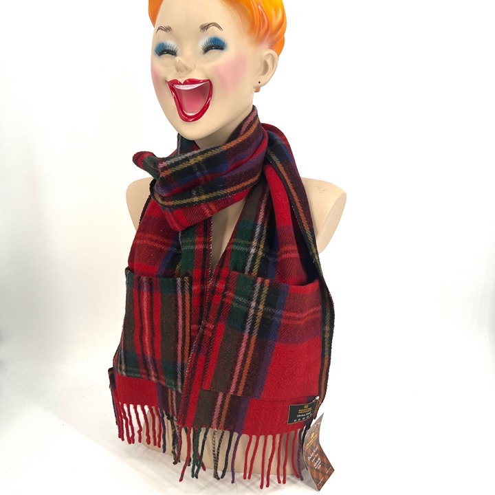NWT Patrick King Wool Pocket Scarf Royal Stewart Tartan