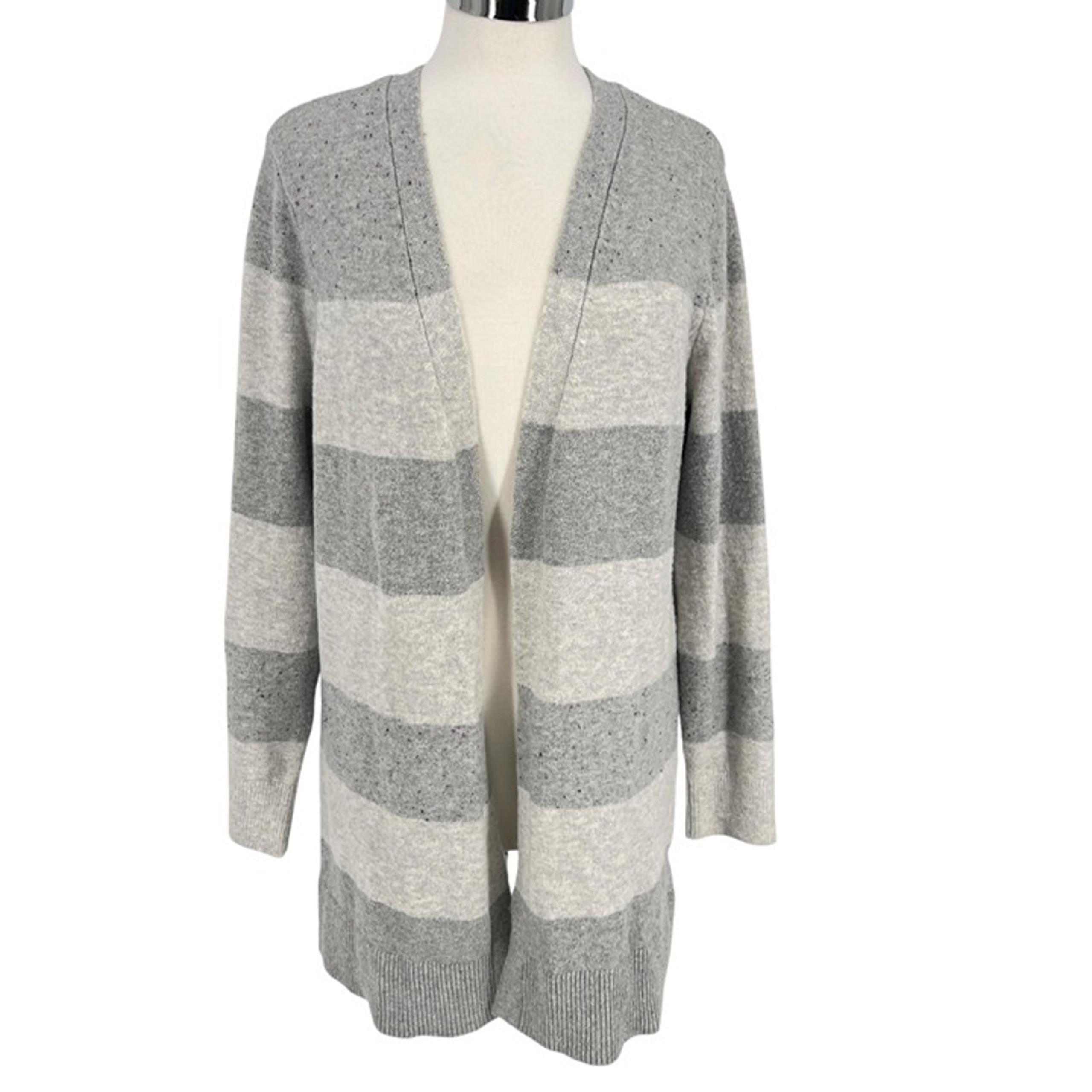 Verve Ami Striped Open Front Cardigan Gray Light Gray Size Large